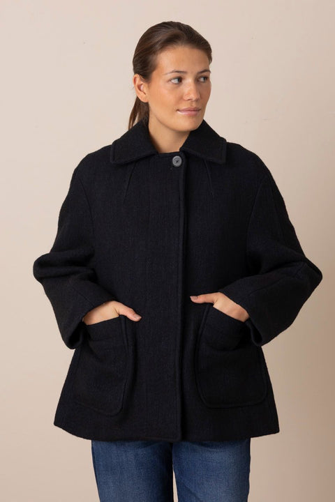 Kåpe - Boiled Wool Textured Short Coat Indigo