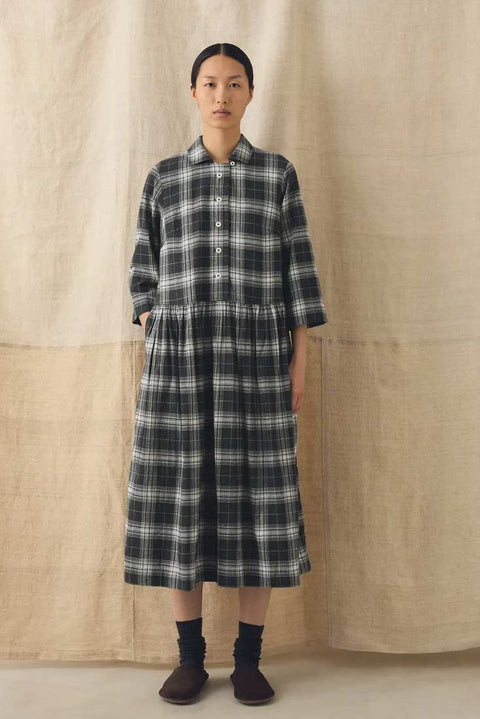 Kjole - Check Cotton Cashmere Shirt Dress Charcoal/Ecru