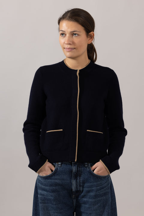 Cardigan - Contrast Tipped Coastal/Sable