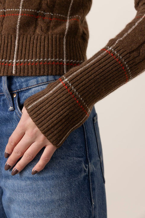 Cardigan - Jane Check Cardigan Chestnut Combo