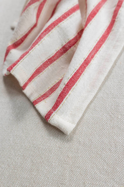Serviett - Striped Off-White/Rød