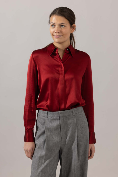 Bluse - Slim Fit Satin Ruby Ink