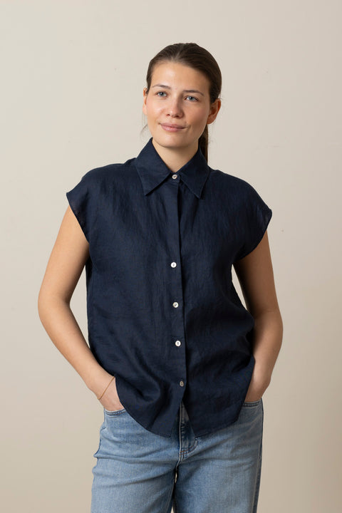 Bluse - Cap SLV Button Down Coastal Blue