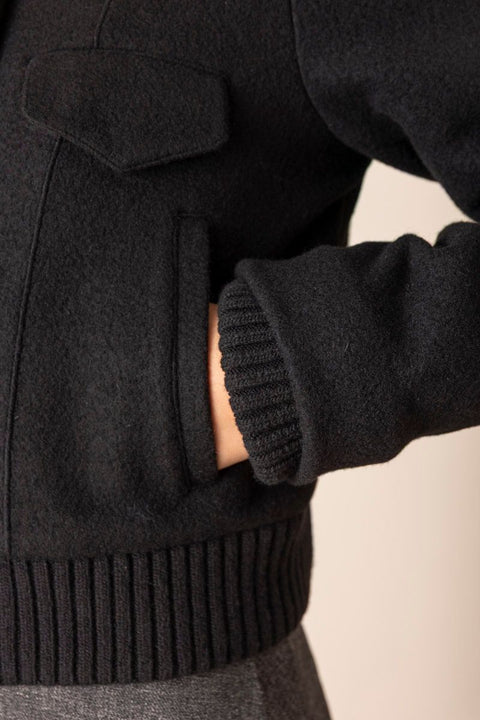 Jakke - Cropped Wool Blend Black