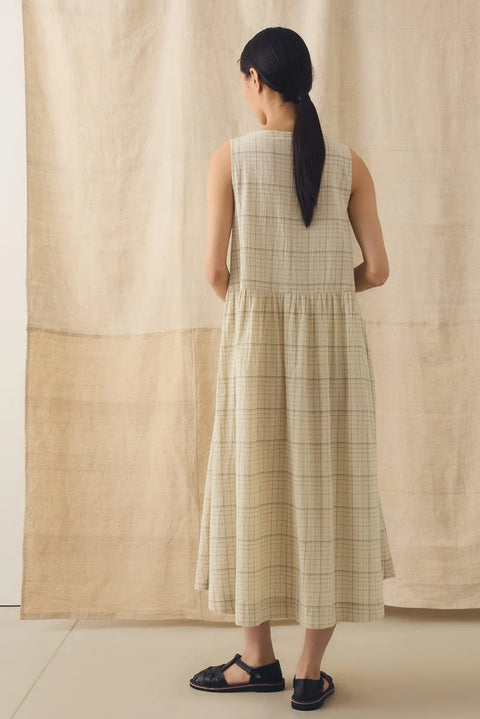 Kjole - Page Check Cotton Sleeveless Dress Ecru/Black