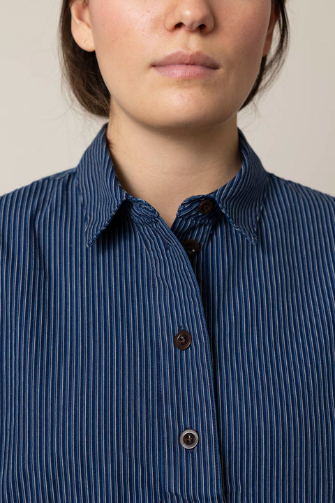 Skjorte - Railroad Stripe Popover Smock Shirt Denim Blue