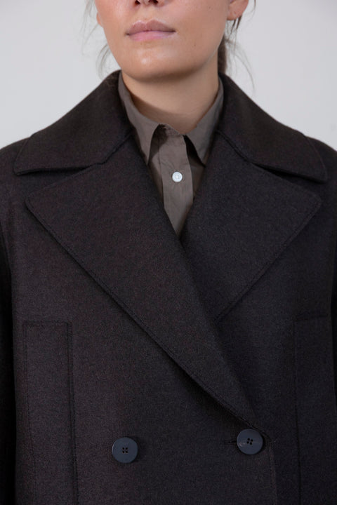 Kåpe - Oversized Sailor Jacket Pressed Wool Quilted Lining Dark Brown