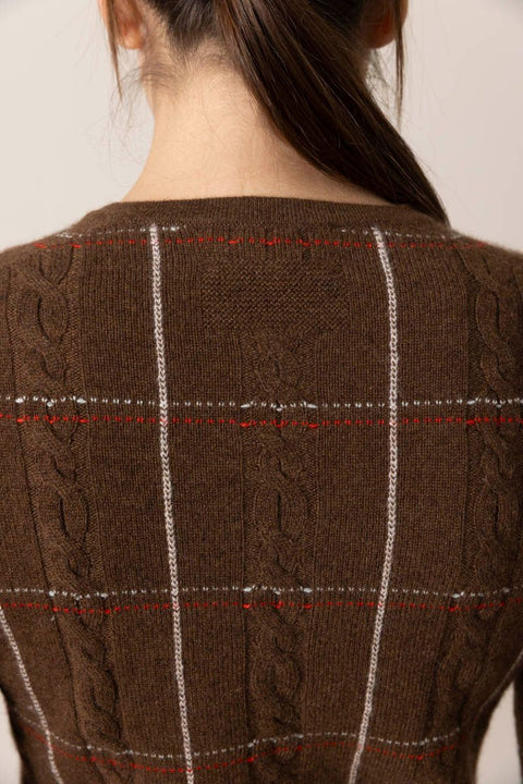 Cardigan - Jane Check Cardigan Chestnut Combo