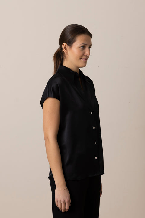 Bluse - Cap SLV Ruched BK Blouse Black