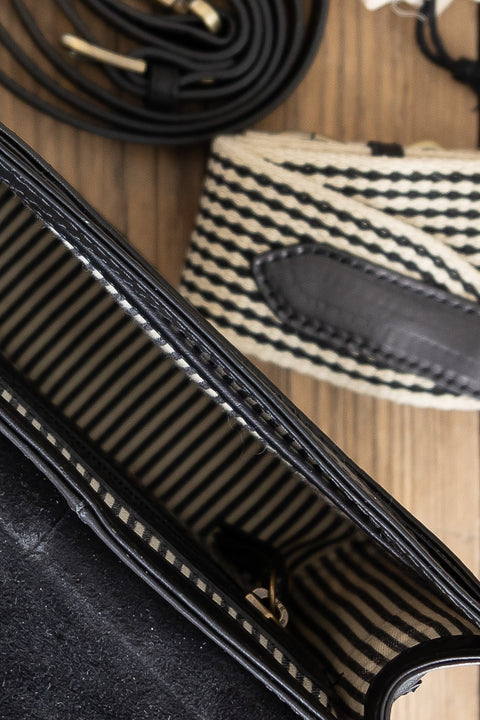 Veske | Audrey Mini Black Classic Leather, Checkered Strap