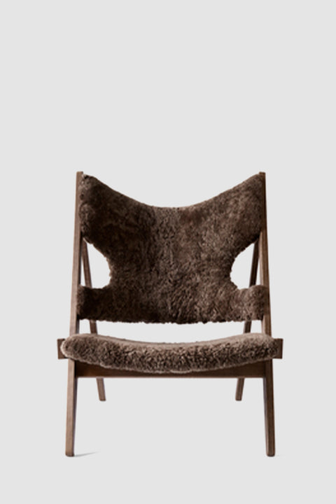 Lenestol | Knitting Lounge Chair, Dark Stained Oak, Sheepskin Root