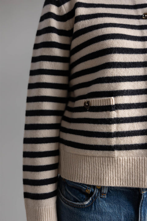 Cardigan | Stripe Structured Wool Cardigan Buttermilk