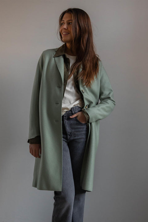 Kåpe | Sage Green Overcoat Light Pressed Wool