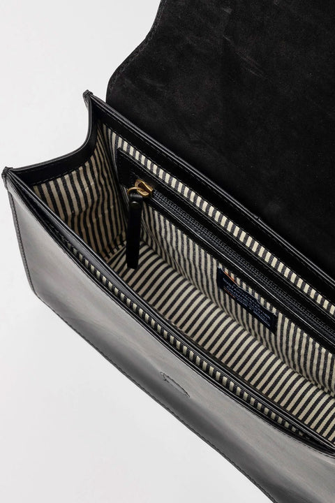 Veske | Audrey Black Classic Leather, Checkered Strap