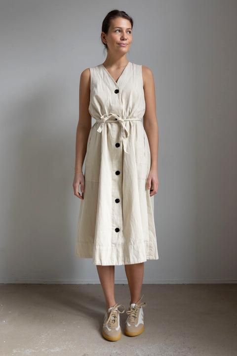 Kjole | Buttoned Cotton Linen Canvas Dress
