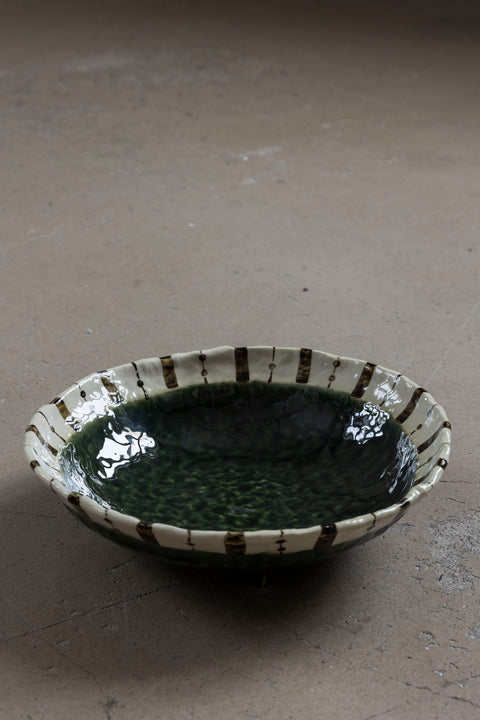 Skål | Japansk Keramikk Dia: 25cm Green/White